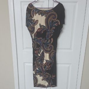 Evan Picone One Shoulder Dress with Black and Cream Paisley